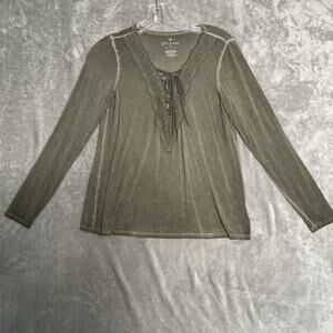 American Eagle Soft Sexy T Top Womens Small Green Long Sleeve Boho Peasant Shirt